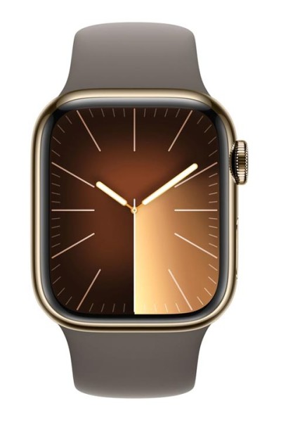 Apple-Watch-S9-Stainless-Steel-GPS-+-Cellular-Sportband-Clay-M-L-MRJ63QF-A-41mm-mieten-Gold-1
